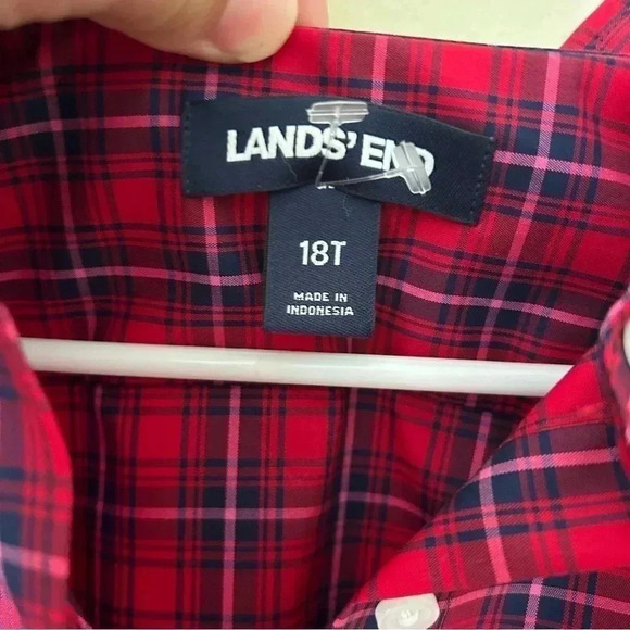 Lands' End No Iron Supima Plaid Button Down Holiday Red Size 18 - Picture 4 of 5